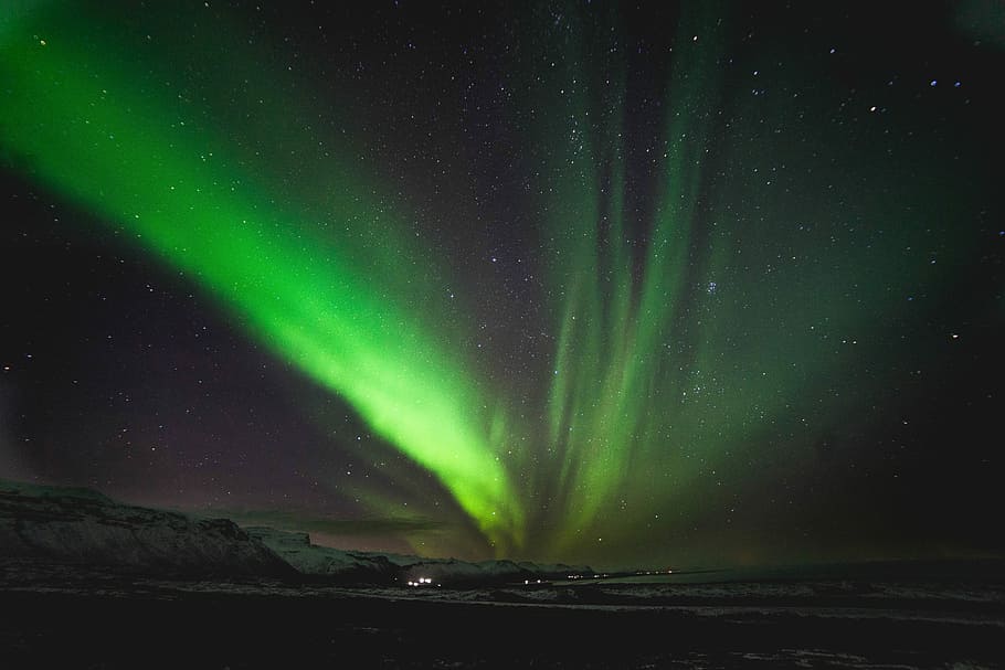 green light during night time, aurora, lights, northern light HD wallpaper