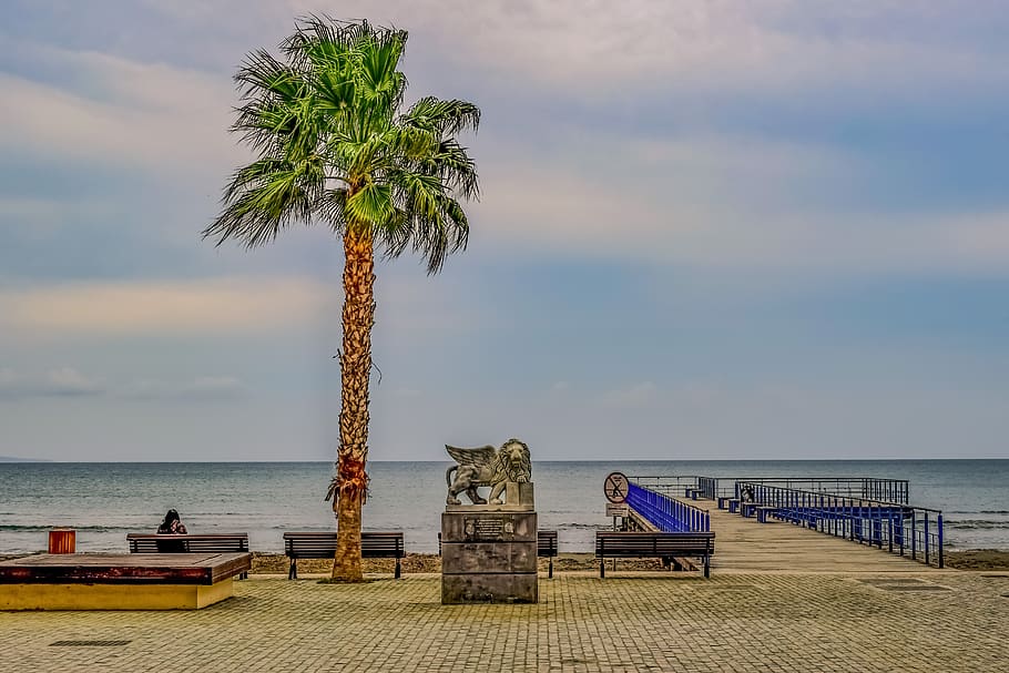 cyprus, larnaca, promenade, beach, sea, seashore, pier, jetty, HD wallpaper
