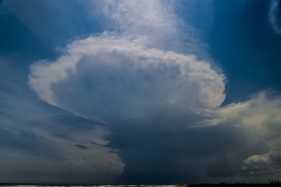 cumulus, thunderstorm, cloudscape, sky, nature, summer, sea HD wallpaper
