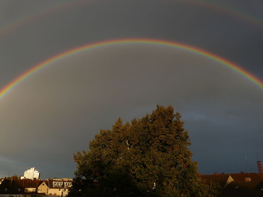 rainbow, double rainbow, mirroring, refraction, two, dark, phenomenon