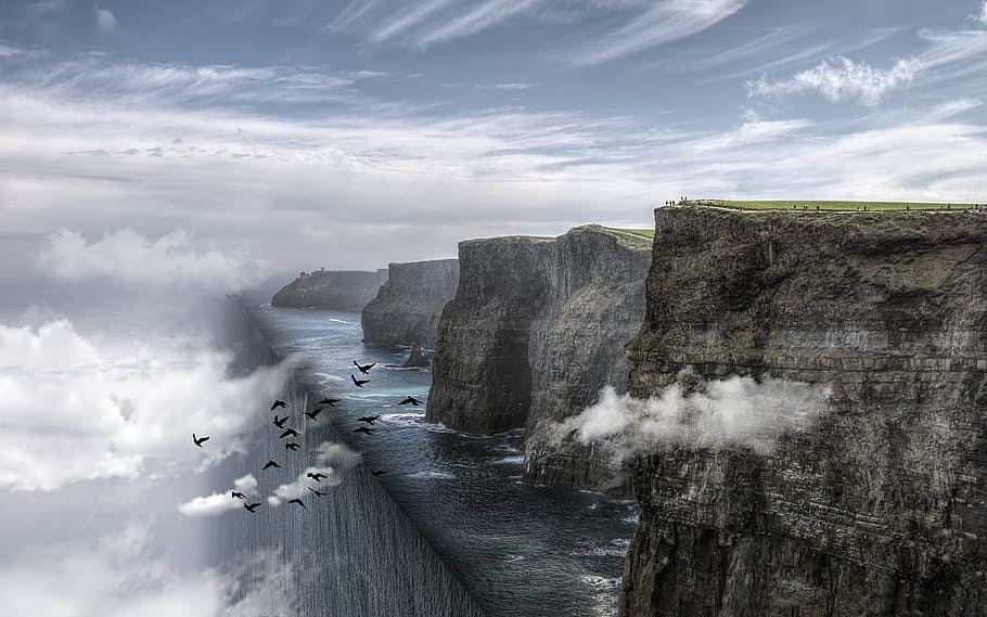 cliff, ocean, fantasy, water, scenics - nature, cloud - sky HD wallpaper