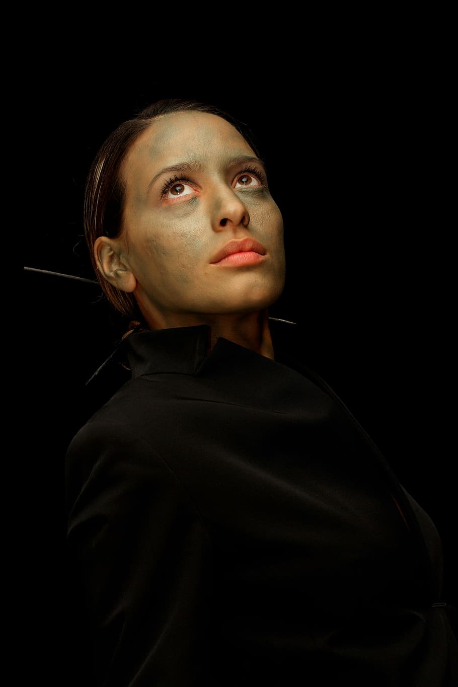 woman wears black collared top, model, paint, exposure, fashion shoot, HD wallpaper