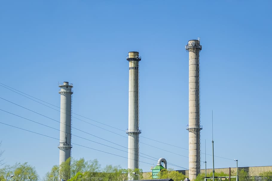 blue, metal, plant, factory, chimneys, environment, environmental HD wallpaper