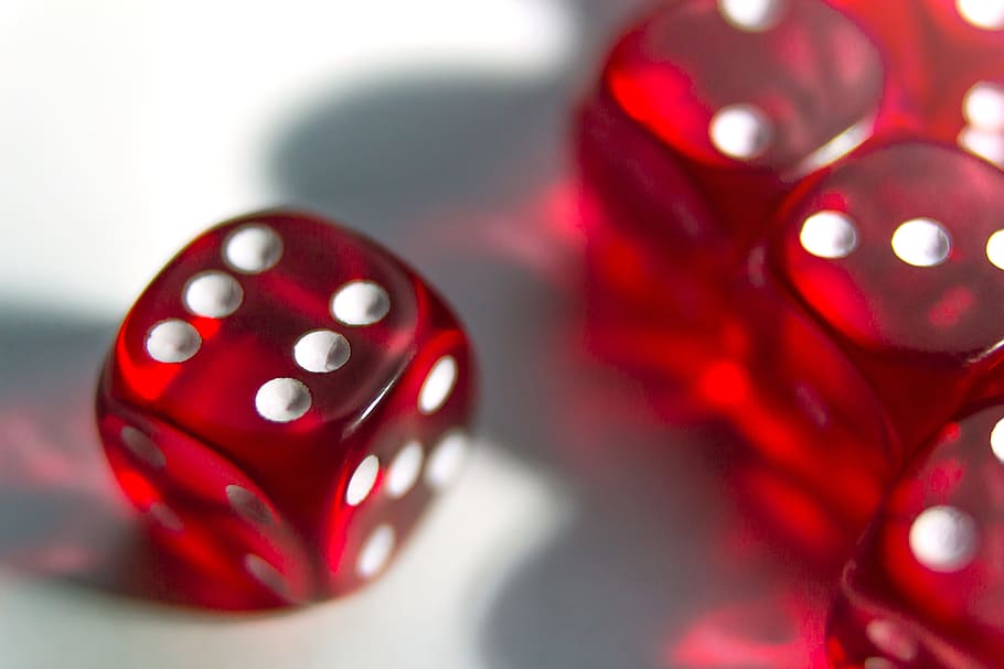 Closeup shot of red playing dice game, various, business, gambling