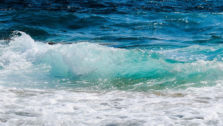 HD wallpaper: wave, foam, spray, sea, blue, beach, splash, wind, nature ...