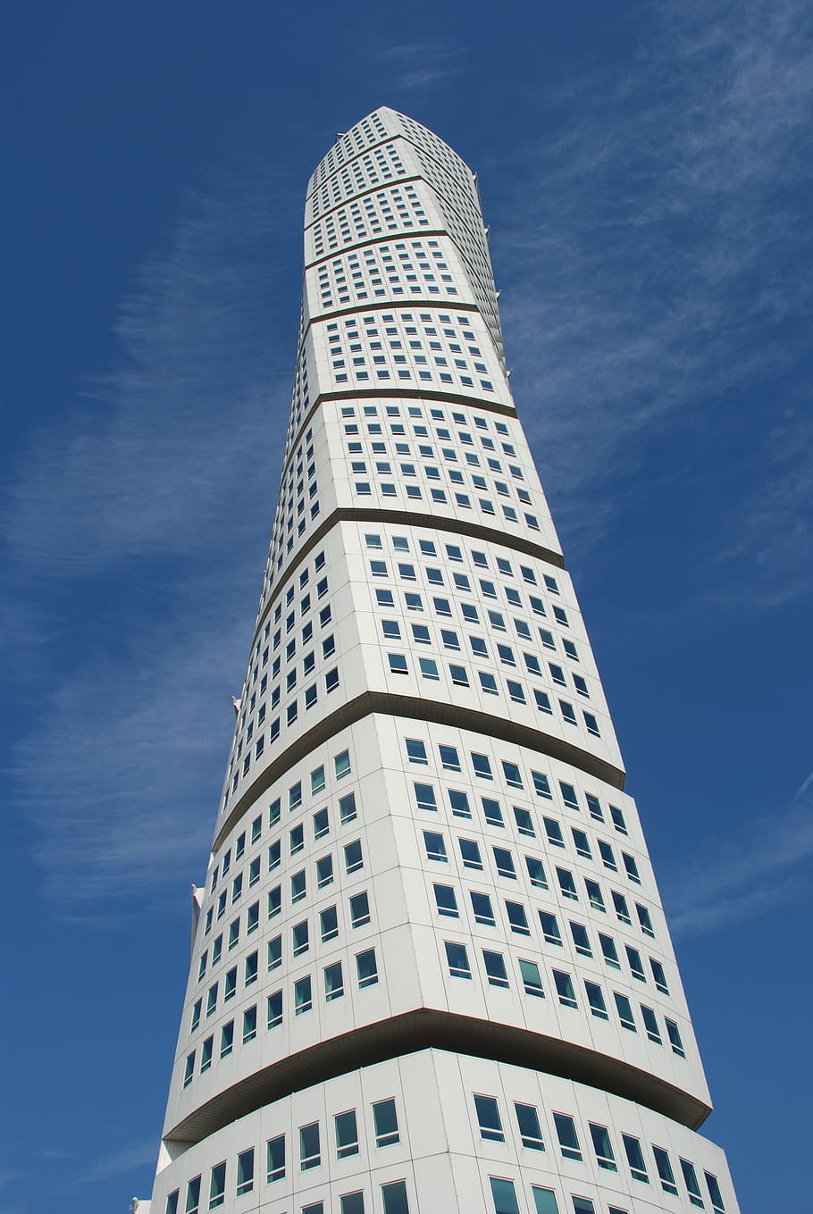 low-angle photo of white concrete building, malmö, skyscraper
