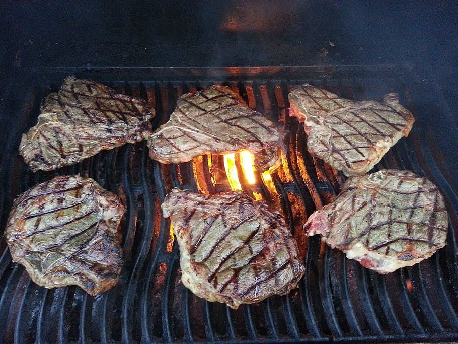 Steak, Beef, Meat, Dinner, Bbq, grill marks, flame, outdoors HD wallpaper