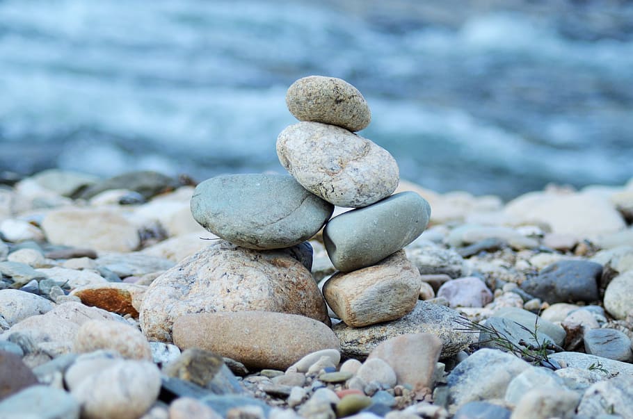 pile of stones near body of water at daytime, roller, zen, wild HD wallpaper