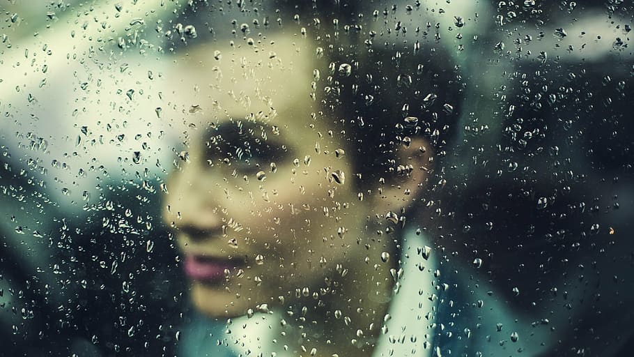 untitled, window, rain drops, glass, wet, weather, person, female, HD wallpaper