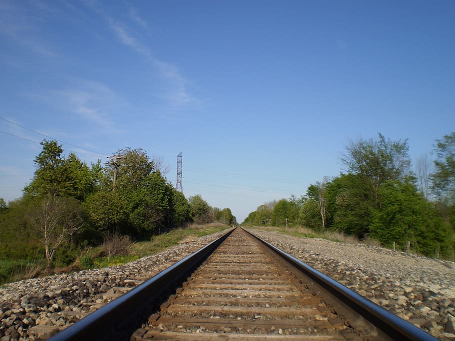 rails, tracks, trackage, rail road tracks, rail bed, summer, HD wallpaper
