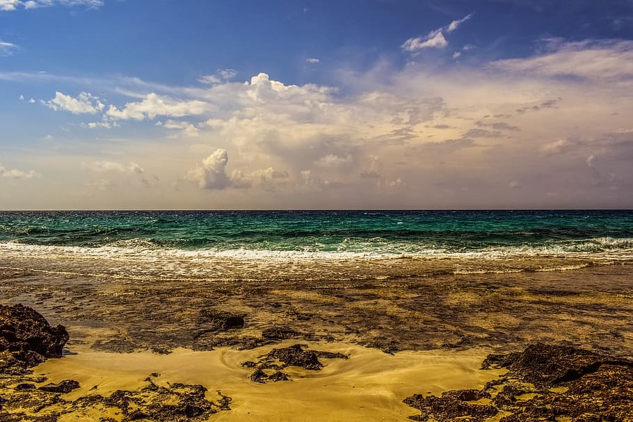 Sea, Beach, Clouds, Scenery, Waves, sky, coast, nature, horizon HD wallpaper