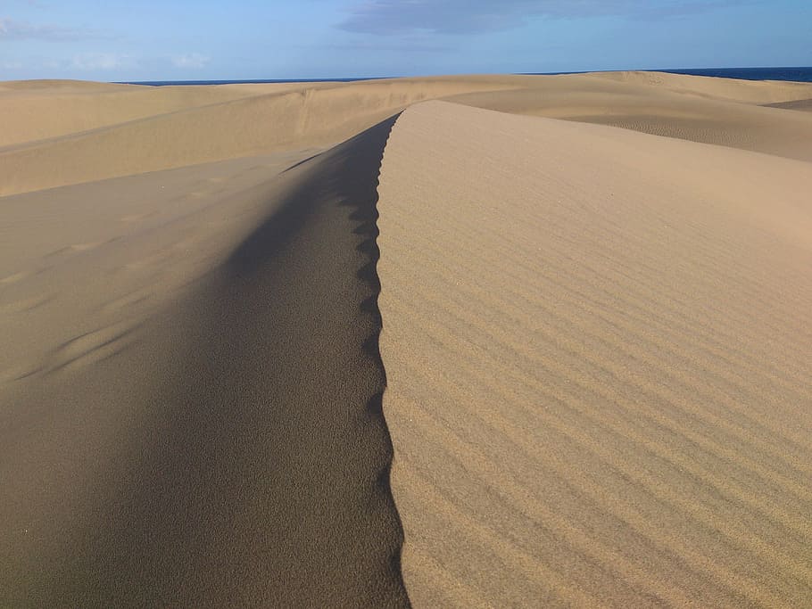 brown desert under blue sky, dune, sand, landscape, sand Dune HD wallpaper