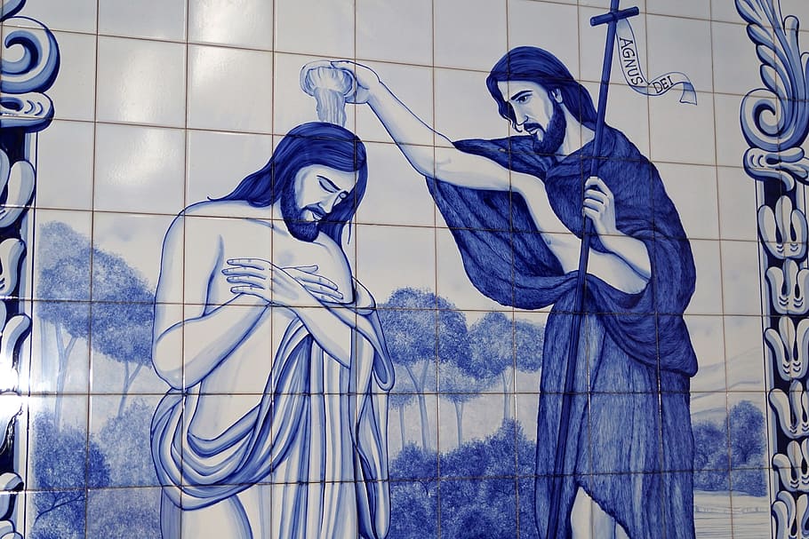 Jesus, Baptism, Tile, Painting, ponta delgada, church, holy