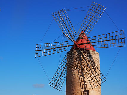 windmill, wind power, algaida, mallorca, landmark, places of interest HD wallpaper