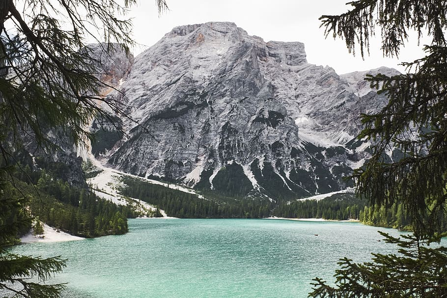 mountain, valley, trees, landscape, nature, plants, lake water HD wallpaper