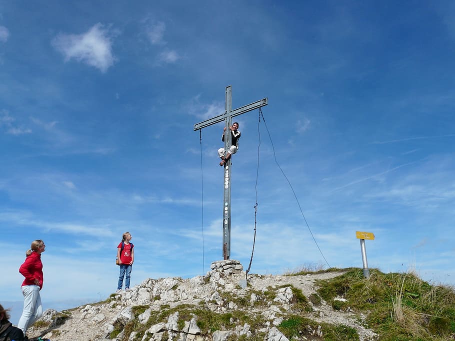 Summit, Alpine, krinnenspitze, summit cross, hiking, sky, bergtour HD wallpaper