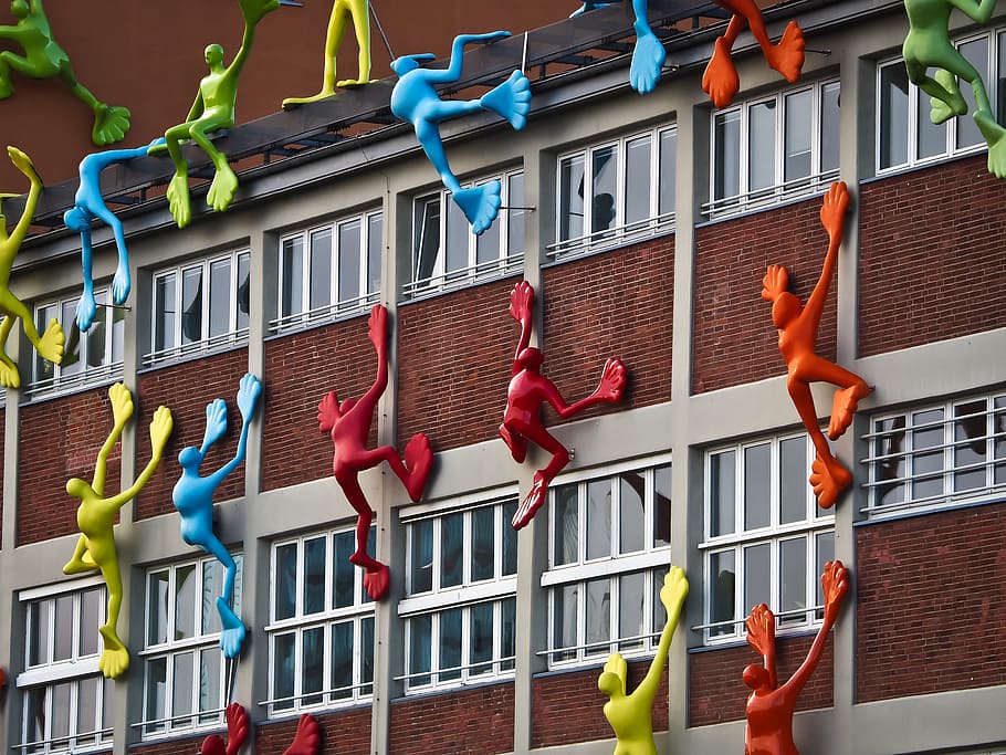 architecture, facade, building, home, hauswand, art, figures HD wallpaper