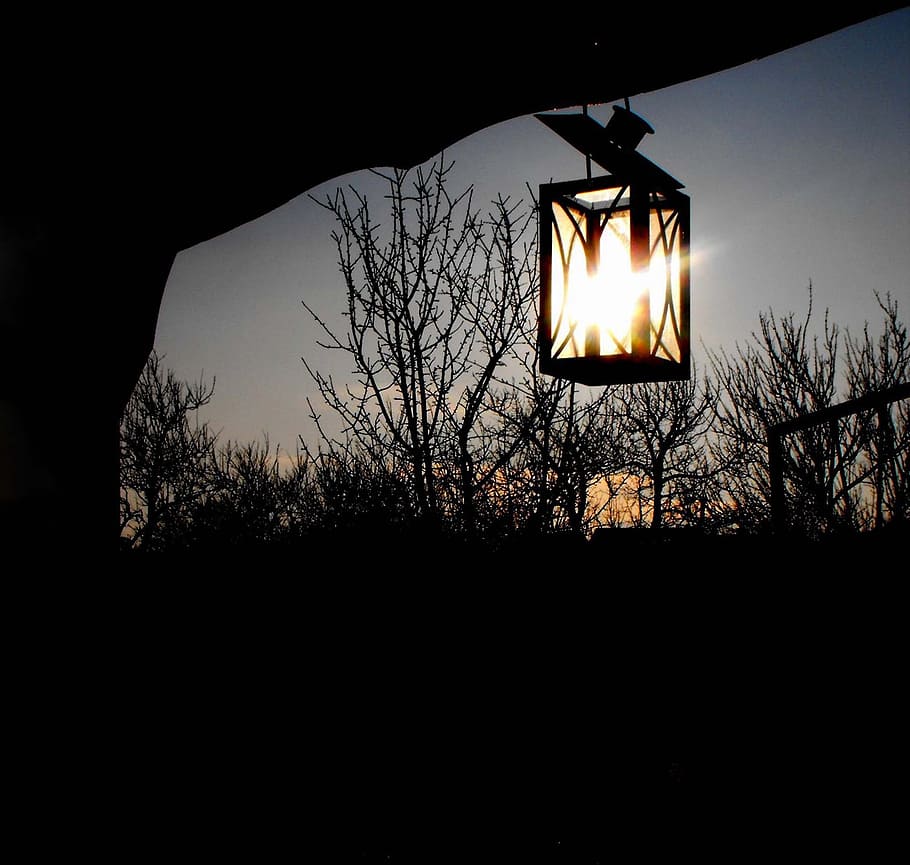 sunset, kahanec, candlestick, silhouette, tree, illuminated HD wallpaper