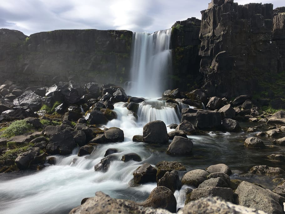 waterfall, blur, blurred, iceland, tectonic plates, nature