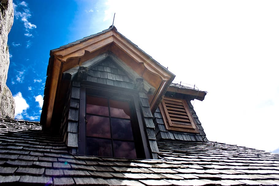 roof windows, sky, blue, rays, clouds, home, weather, white HD wallpaper