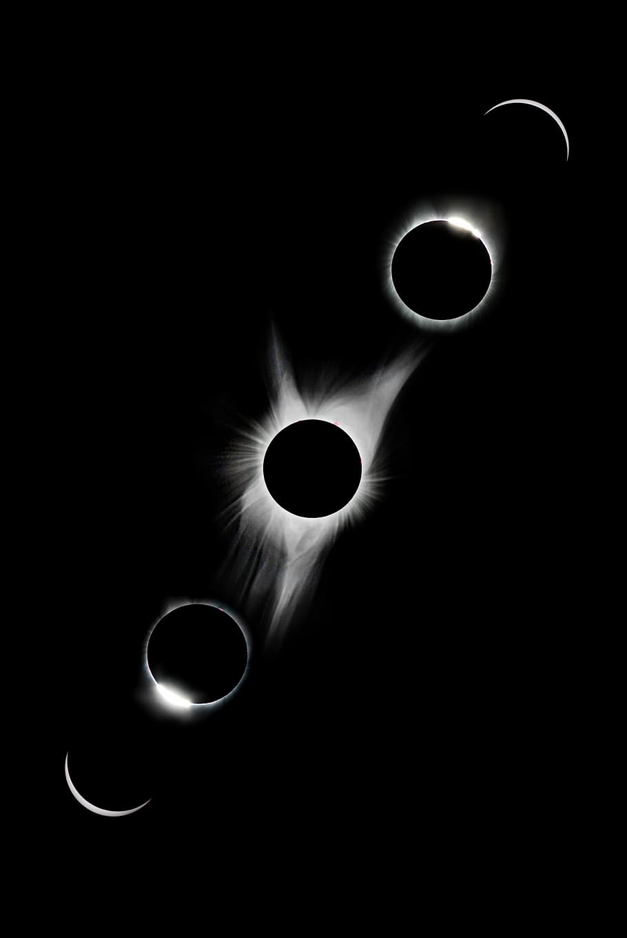 lunar eclipse, five eclipse phases, moon, moon eclipse, black and white, HD wallpaper