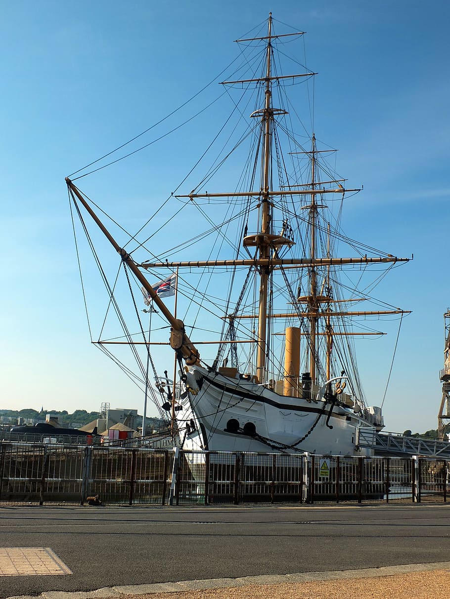 sailship, masts, hull, sea, ocean, dockyard, lanyards, nautical