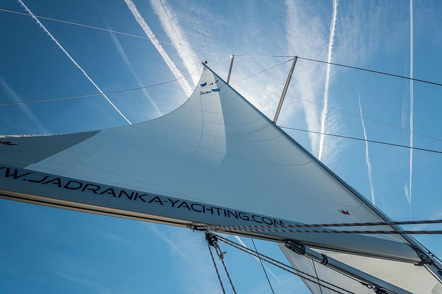 white sailboat, Main Sail, Sky, Sailing, transportation, airplane HD wallpaper