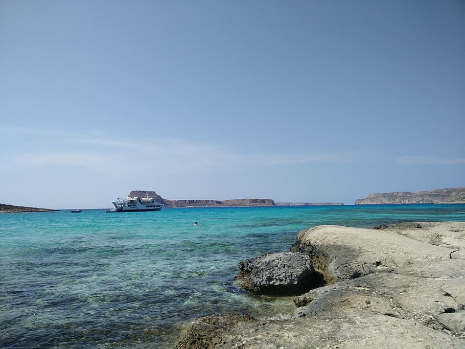 Sea, Boat, Creta, Blue, Dream, balos, happiness, holiday, idyllic, HD wallpaper
