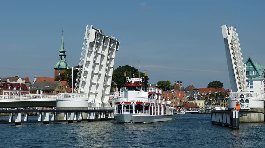 Schlei, Water, Kappeln, Mecklenburg, boats, port, sky, sun, HD wallpaper