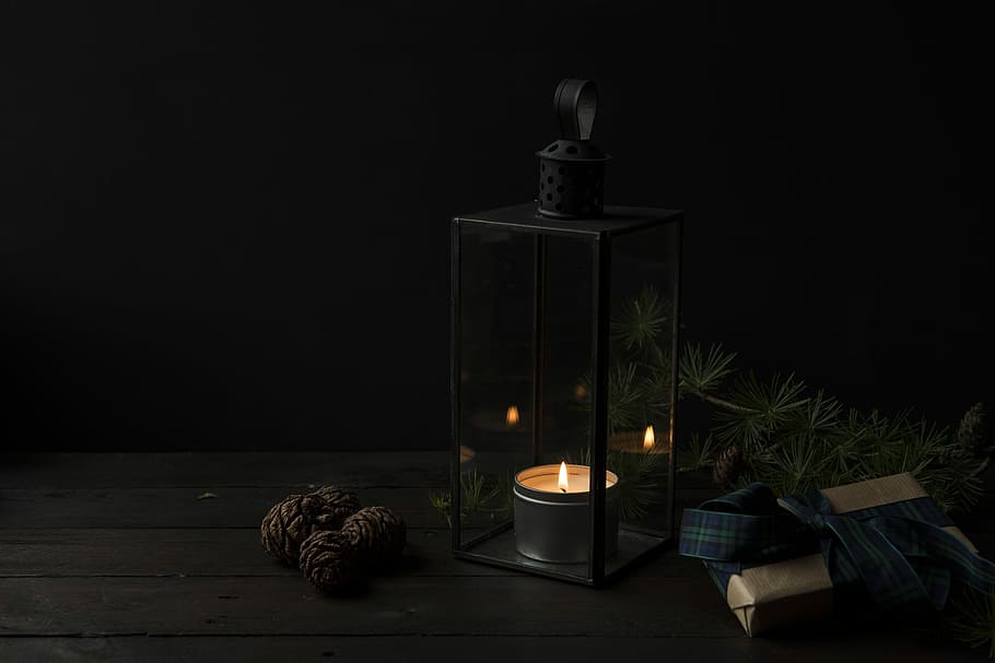 tealight candle with rack inside glass lantern, clear glass candle lamp HD wallpaper