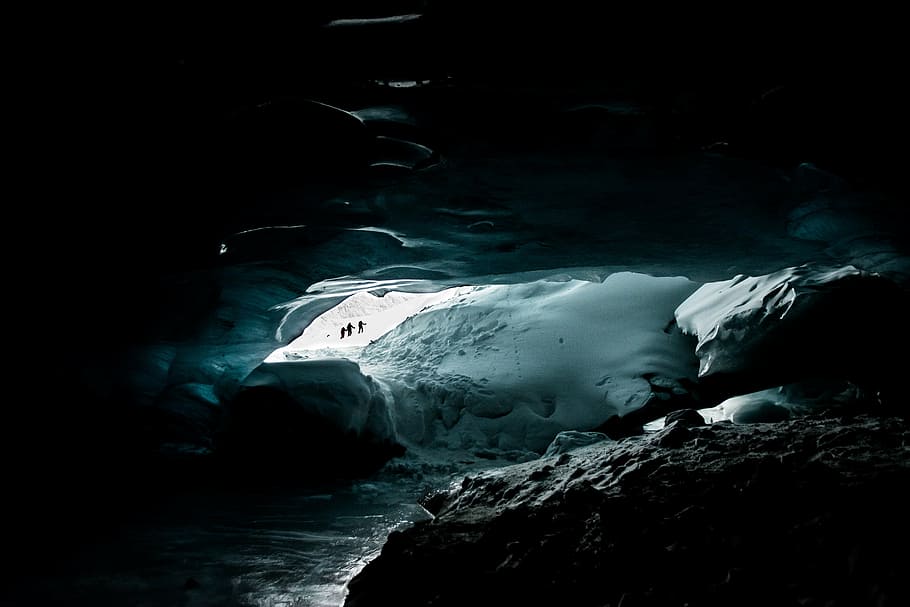 lowlight photo of cave, cold, ice, nature, outdoors, river HD wallpaper