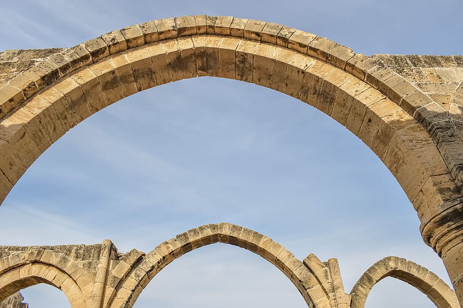 arch, architecture, stone, ruins, ayios mamas, church, gothic HD wallpaper
