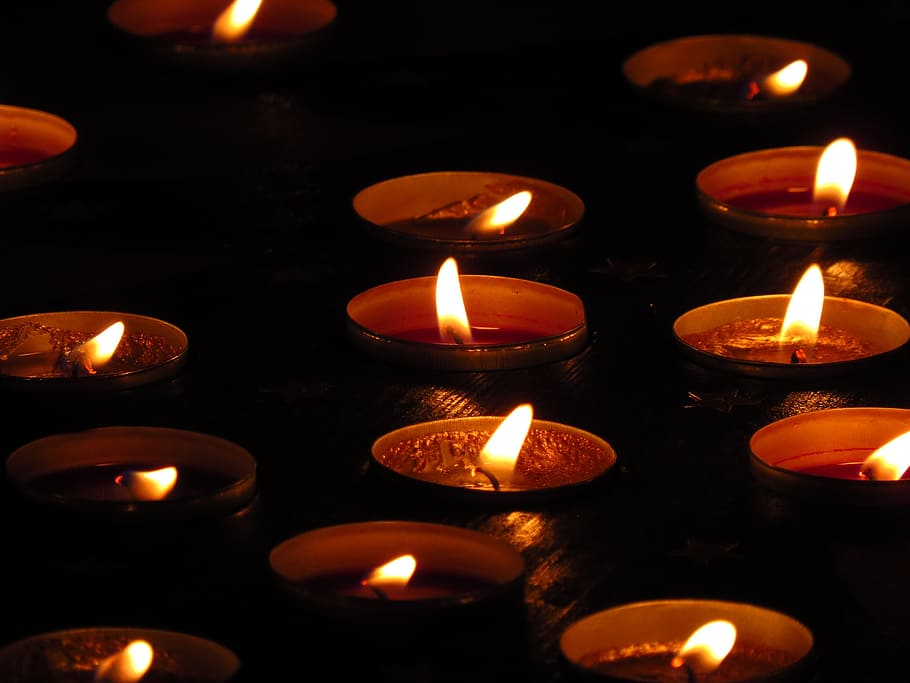 tea lights, burn, candles, flame, illuminated, fire, burning HD wallpaper