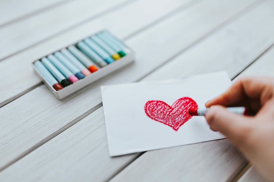Little drawing of a heart, love, red, crayon, valentine, beloved