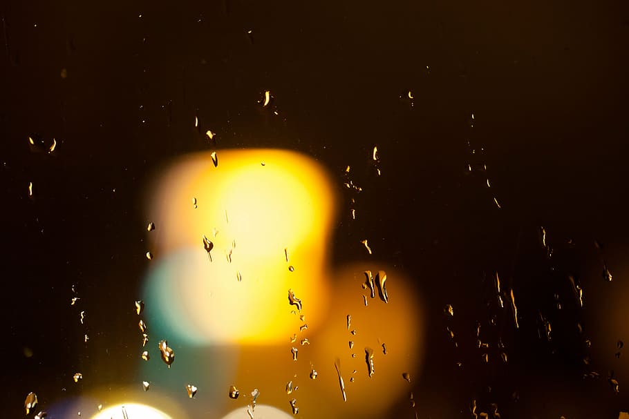 rain, drip, reflexes, refraction, orange, yellow, blur, macro HD wallpaper
