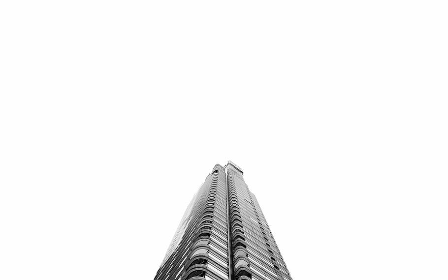 low-angle photography of grey high-rise building, gray painted building HD wallpaper