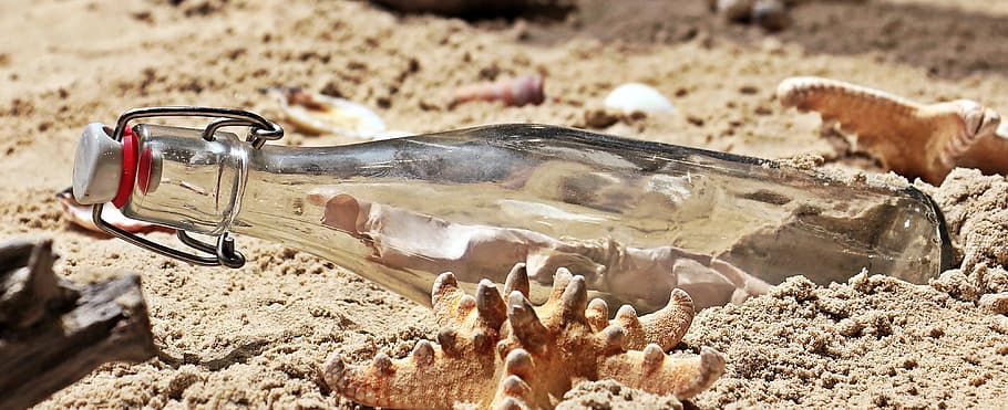 Message in a Bottle on Sand, beach, blur, desert, dry, focus HD wallpaper
