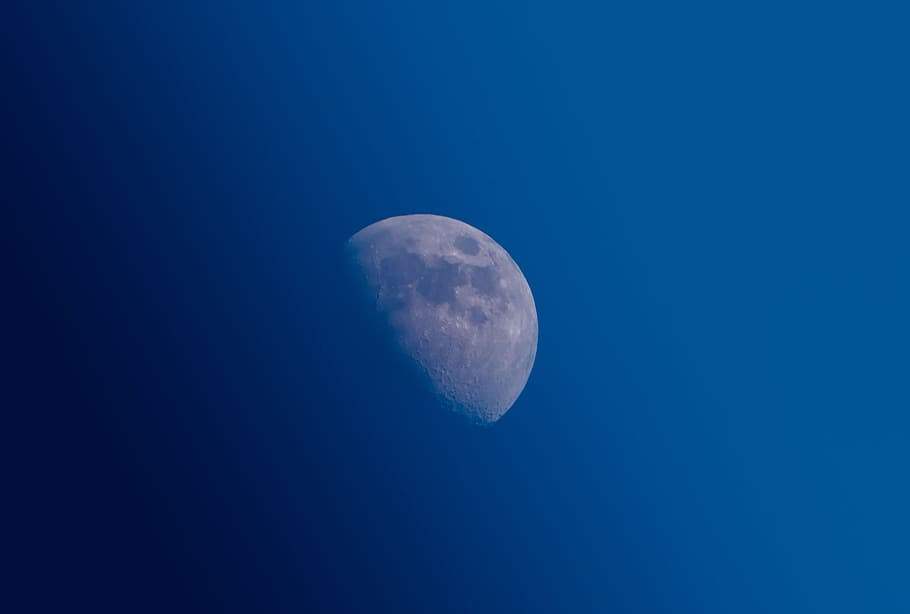 photo of half-moon, half moon illustration, blue, nature, sky HD wallpaper