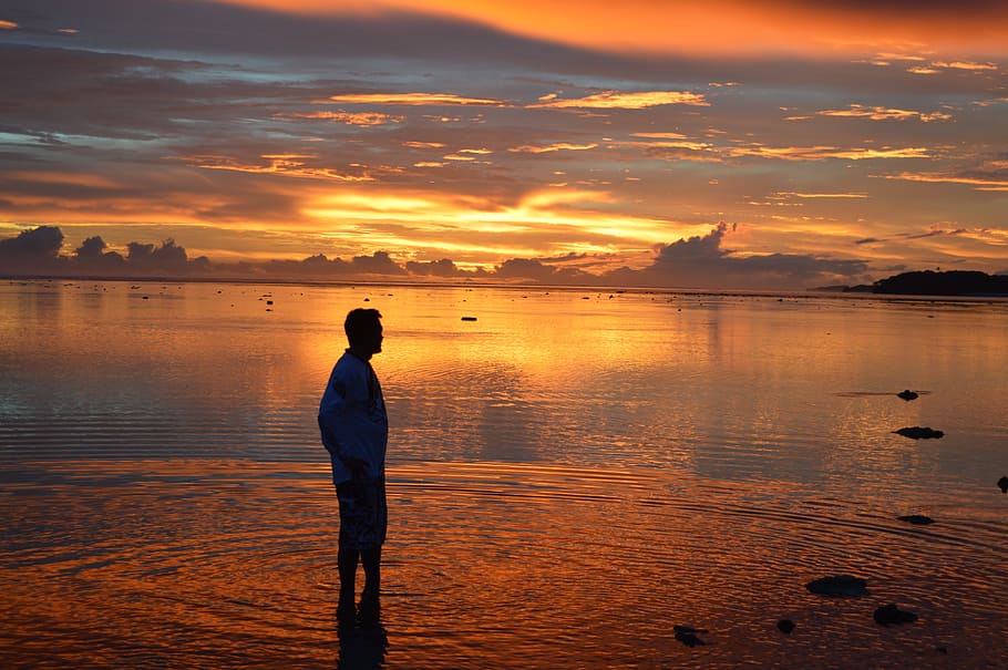 sunset, dawn, water, dusk, reflection, backlit, nature, sea HD wallpaper