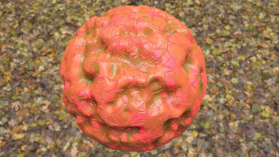 ball, leaves, leather, 3d, blender, red, green, less air, close-up HD wallpaper