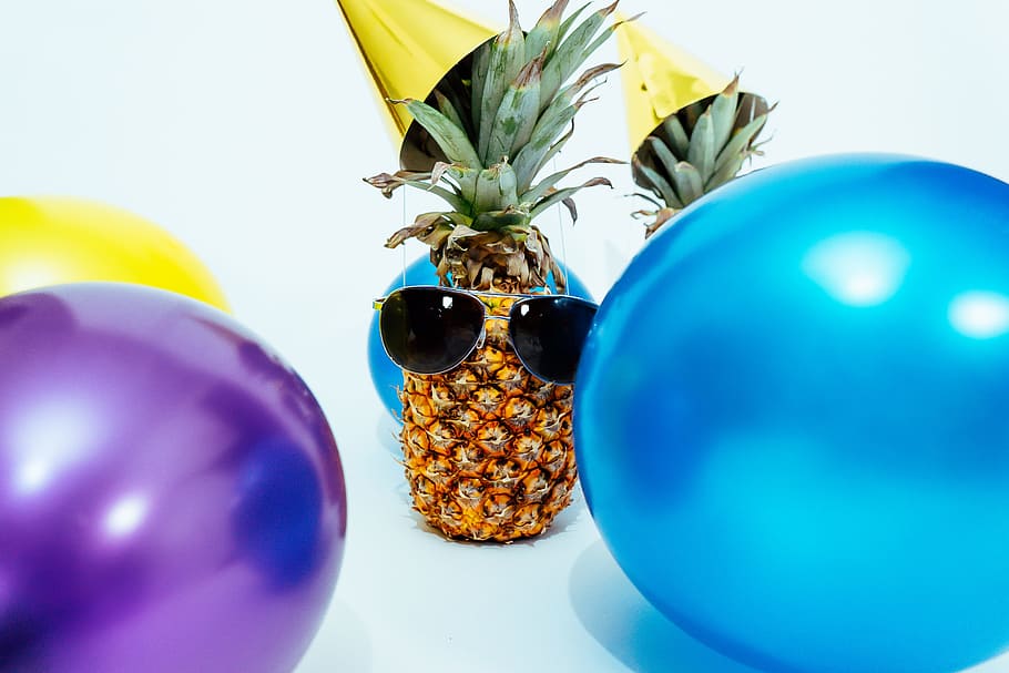 photo of pineapple fruit with sunglasses, pineapple fruit with sunglasses near balloons HD wallpaper