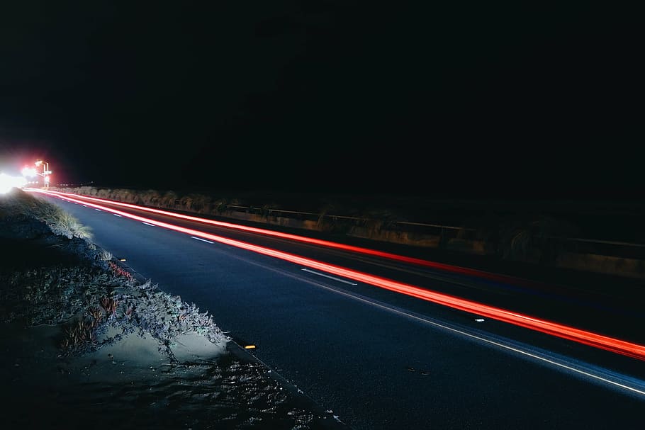 asphalt, blur, dark, evening, expressway, fast, light streaks HD wallpaper
