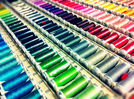 closeup photo of thread pool lot, sewing, threads, colourful HD wallpaper