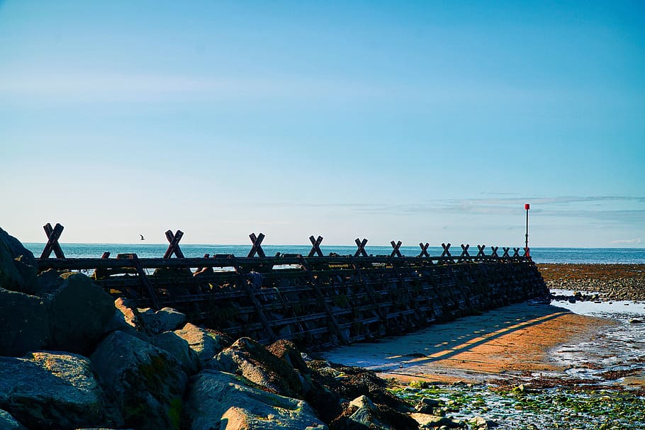 beach, breakwater, coast, seaside, coastline, sand, seawall HD wallpaper