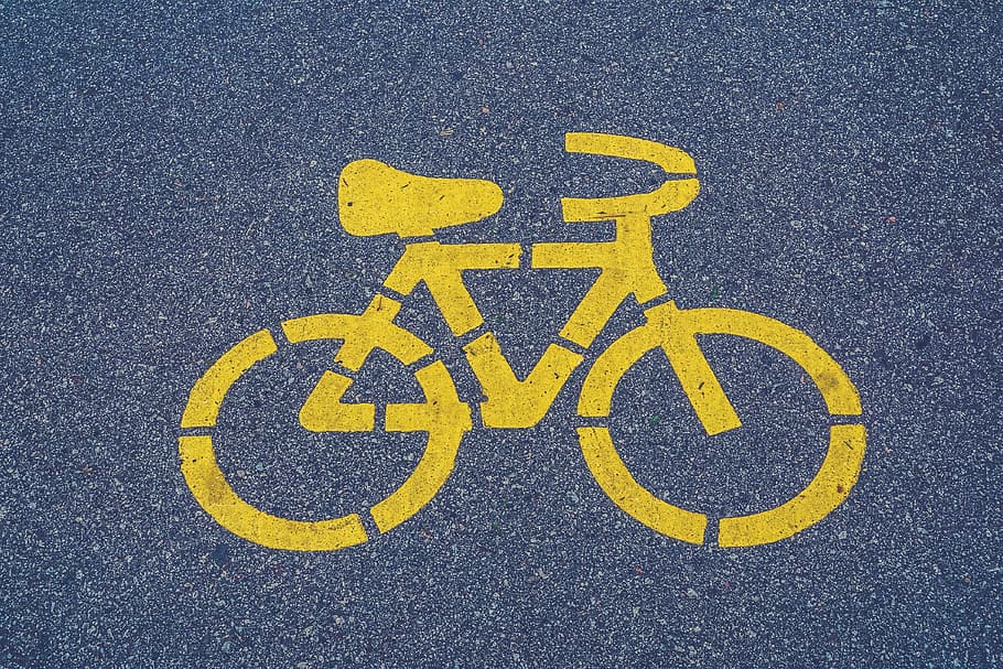 bicycle lane sign, yellow, illustration, bike, pavement, wheelchair