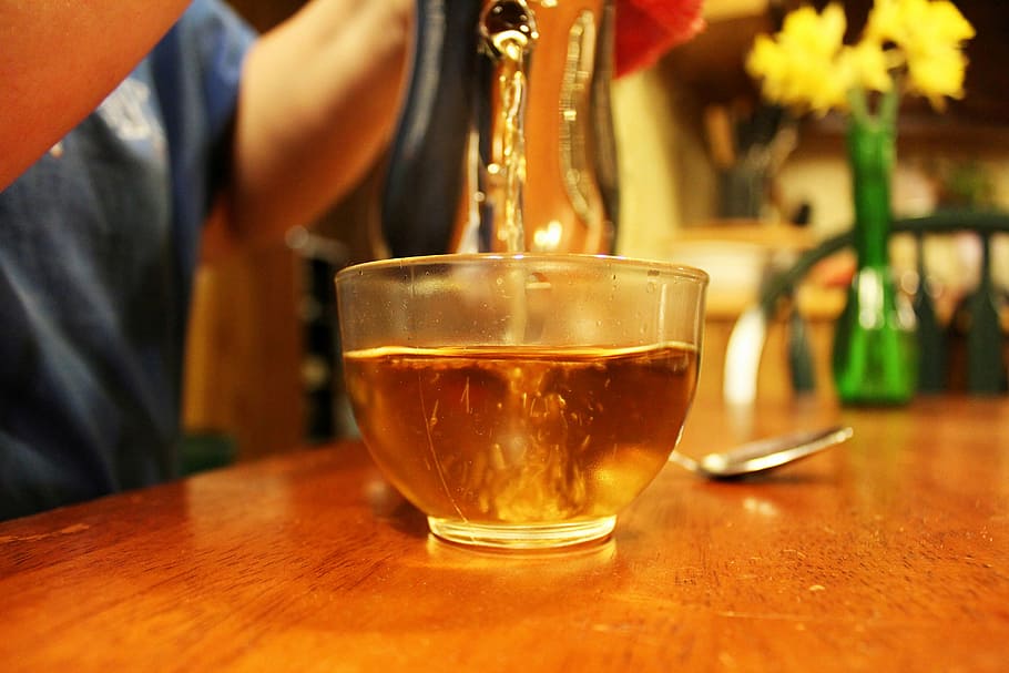 person pouring tea on teacup on table, bar, beverage, coffee HD wallpaper