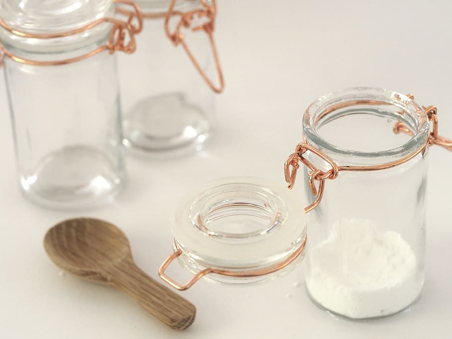glass, jar, desktop, simple, white, rose gold, storage, flour
