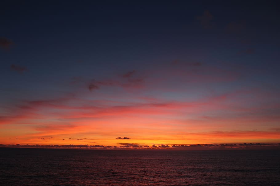 ocena, sunset, shadows, dark, night, water, nature, cloud, orange HD wallpaper
