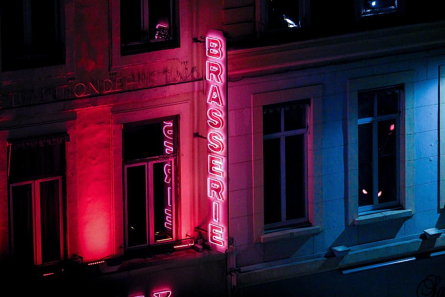 architecture, building, infrastructure, dark, night, signage HD wallpaper