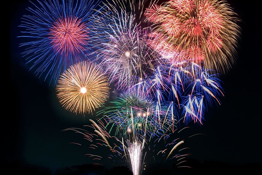 Fireworks, Sea, Tradition, firework display, celebration, night HD wallpaper